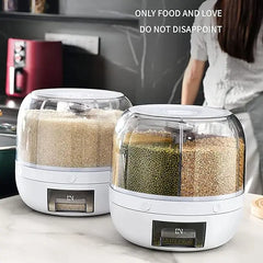 360° Rotating Rice Dispenser – 6 Grid Airtight Container | Laymston