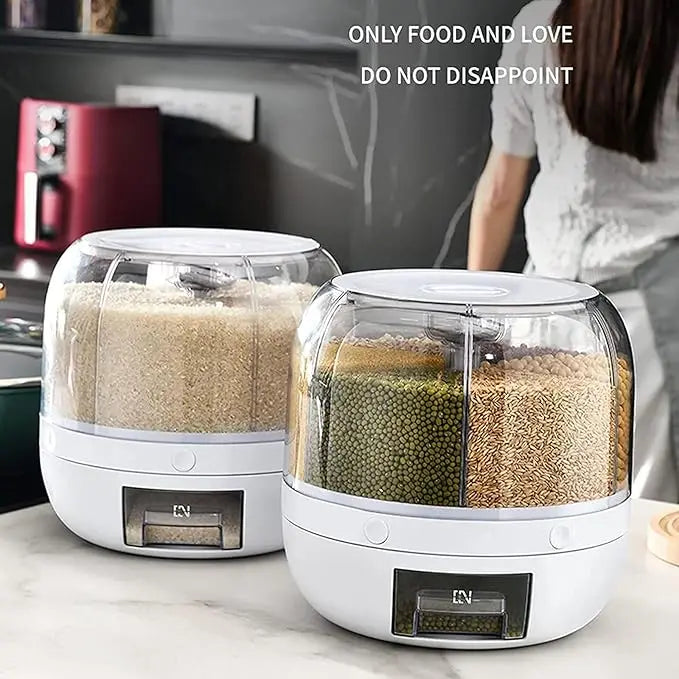 360° Rotating Rice Dispenser – 6 Grid Airtight Container | Laymston