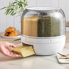 360° Rotating Rice Dispenser – 6 Grid Airtight Container | Laymston