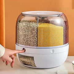 360° Rotating Rice Dispenser – 6 Grid Airtight Container | Laymston