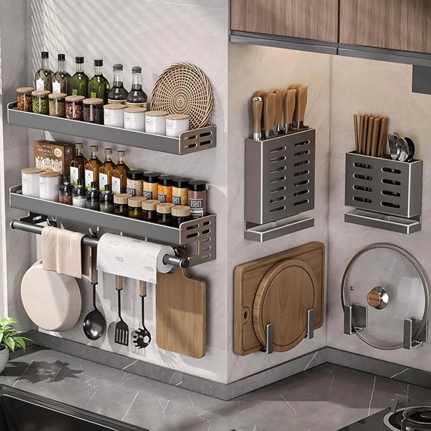 Wall-Mounted Stainless Steel Kitchen Utensil Organizer