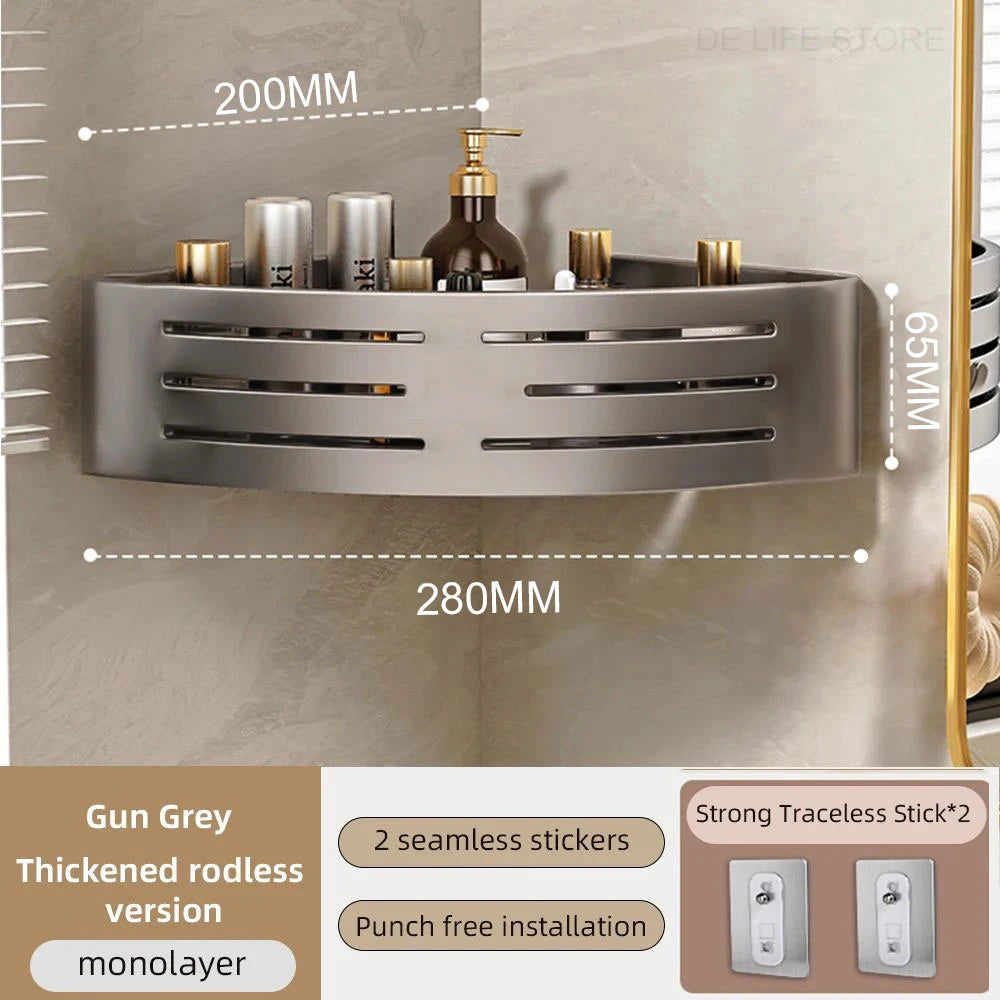 No-Drill Adhesive Shower Corner Shelf with Hooks