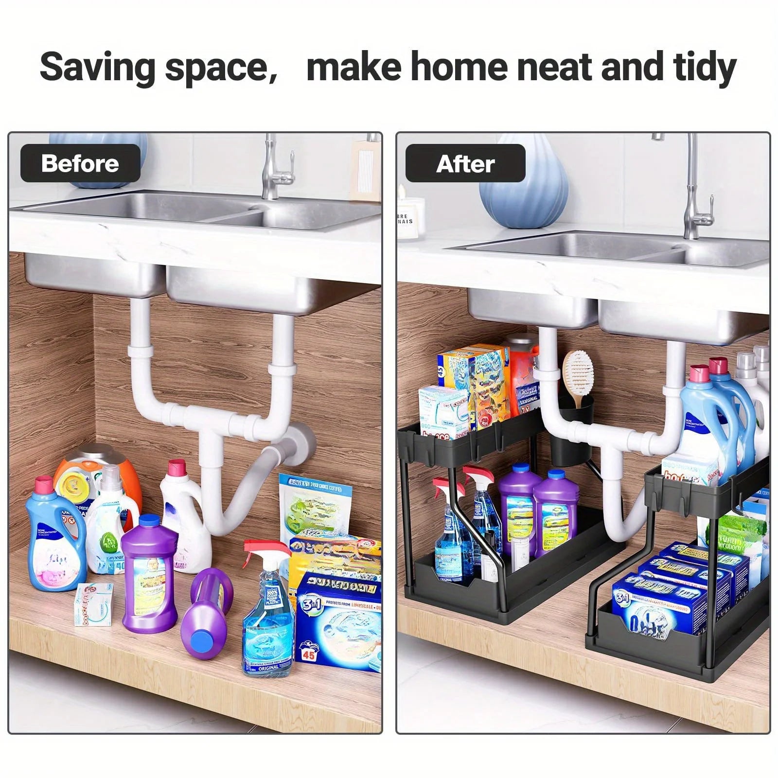 Under-Sink Pull-Out Organizer, 2-Tier Metal