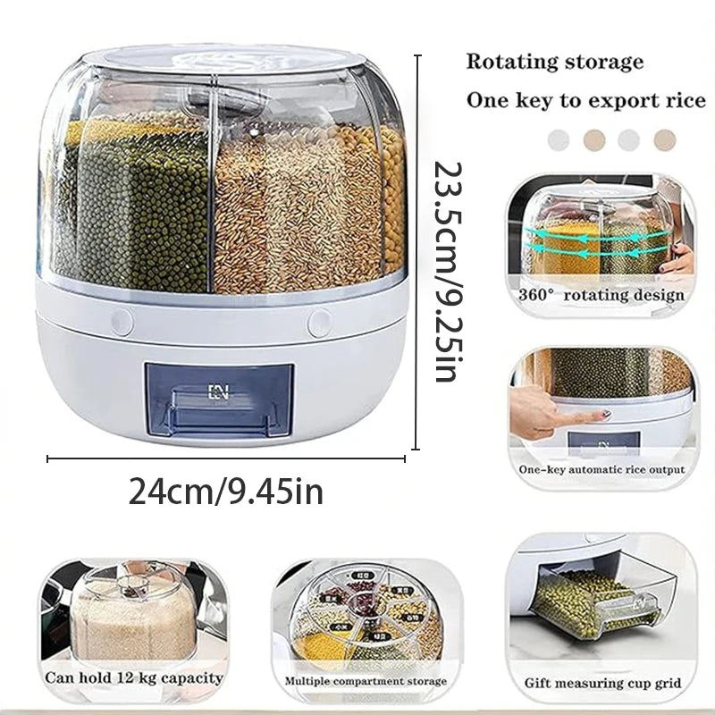 360° Rotating Dispenser – 6 Grid Airtight Container