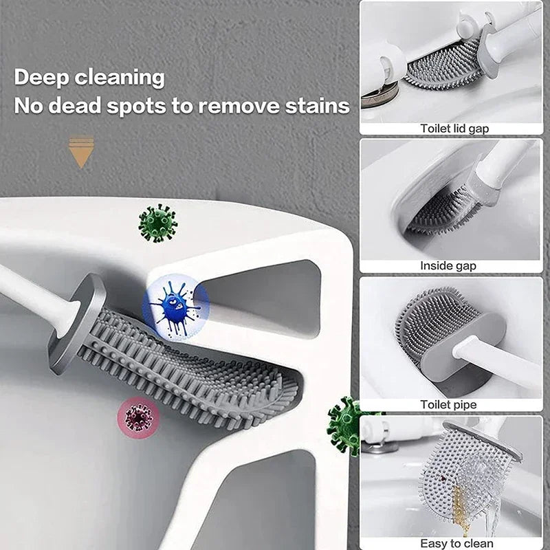 Wall-Mounted Silicone Toilet Brush with Holder