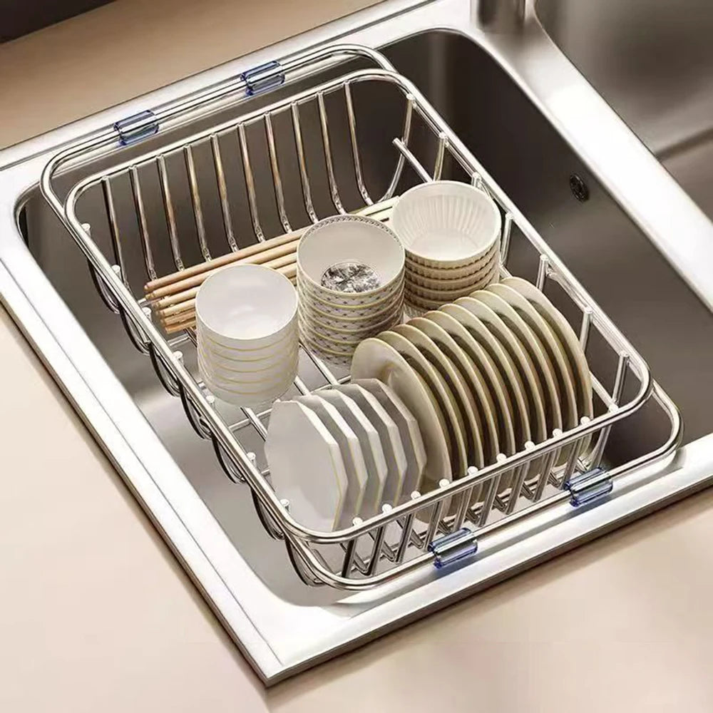 Expandable Over Sink Dish Drying Rack – Stainless Steel