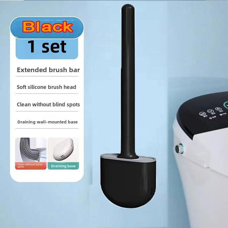Wall-Mounted Silicone Toilet Brush with Holder