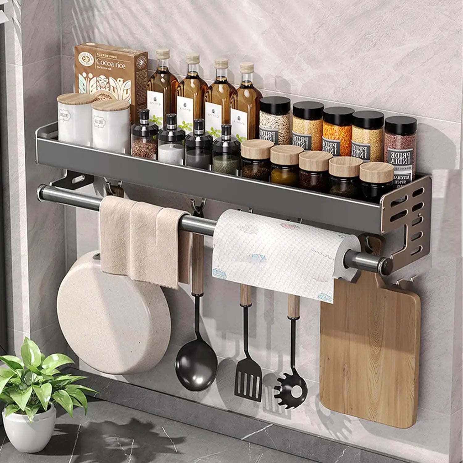 Wall-Mounted Stainless Steel Kitchen Utensil Organizer