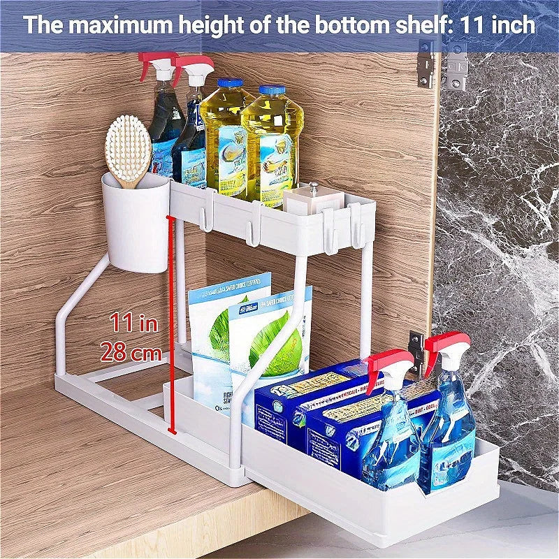 Under-Sink Pull-Out Organizer, 2-Tier Metal