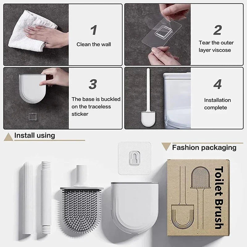 Wall-Mounted Silicone Toilet Brush with Holder