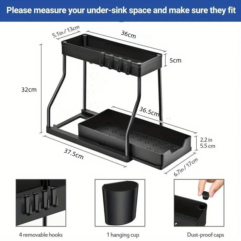 Under-Sink Pull-Out Organizer, 2-Tier Metal